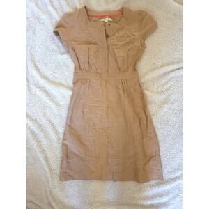 ☀️ Boden Linen-Blend Tan Shirt Dress Size 8